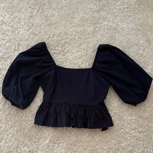 Elegant Navy Puff Sleeve Top